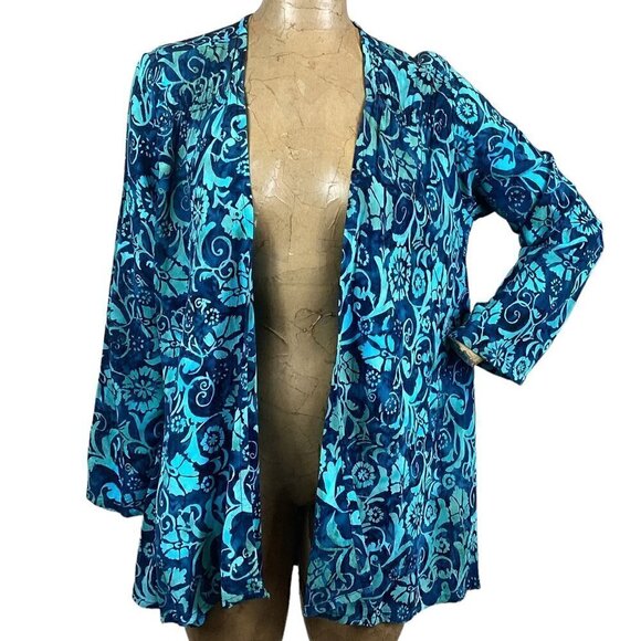 Soft Surroundings Jackets & Blazers - Soft Surroundings Draped Topper Jacket Coverup S Batik Floral Tie Dye Blue #241F